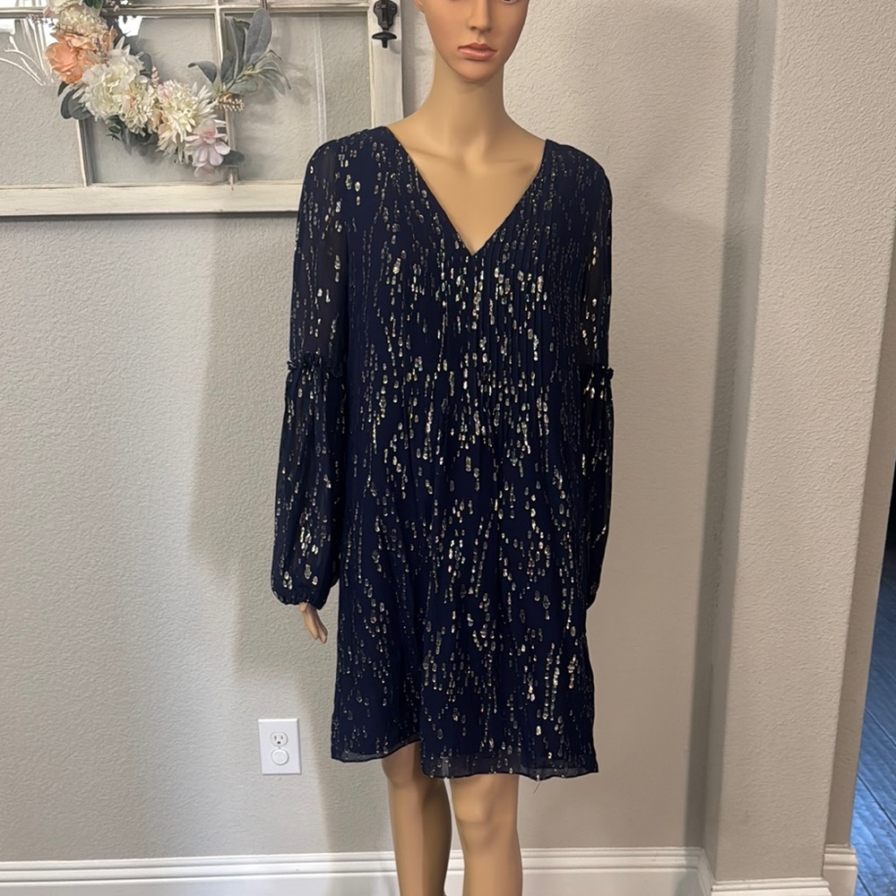 Lilly Pulitzer Blue V-Neck Bishop Sleeve Cocktail Dress